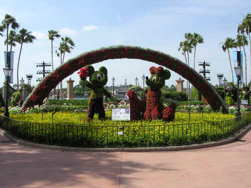 Mickey and Minnie at the entry to World Showcase.