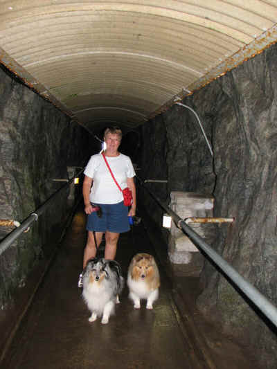 In the tunnel on the way to the elevator.