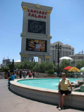 A fountain in front of Caesar's Palace