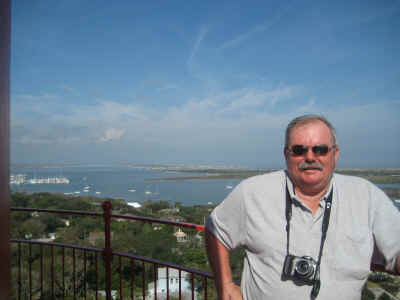 View from the lighthouse - we are camped at North Beach, on the island just above Gary's right shoulder.